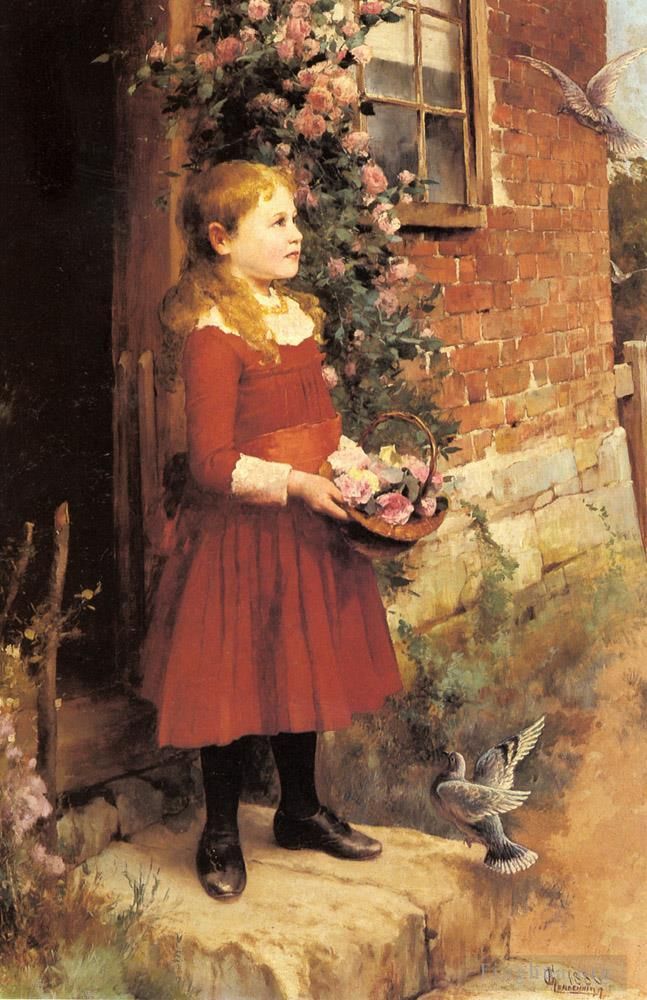 阿尔弗雷德·格伦德宁 的油画作品 -  《JS,Gabriel,Alfred,Glendening,最小的女儿》